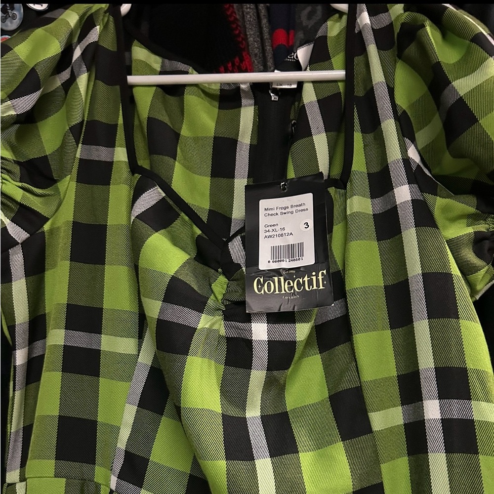 Green plaid Collectif size XL or size 16 dress brand new never worn with tags.